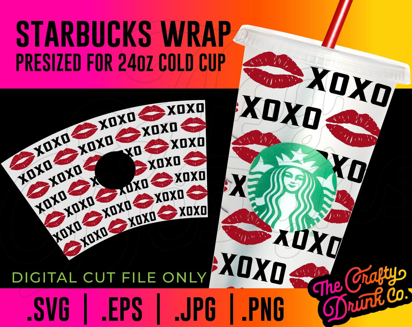 XOXO Valentines Cup Wrap - TheCraftyDrunkCo