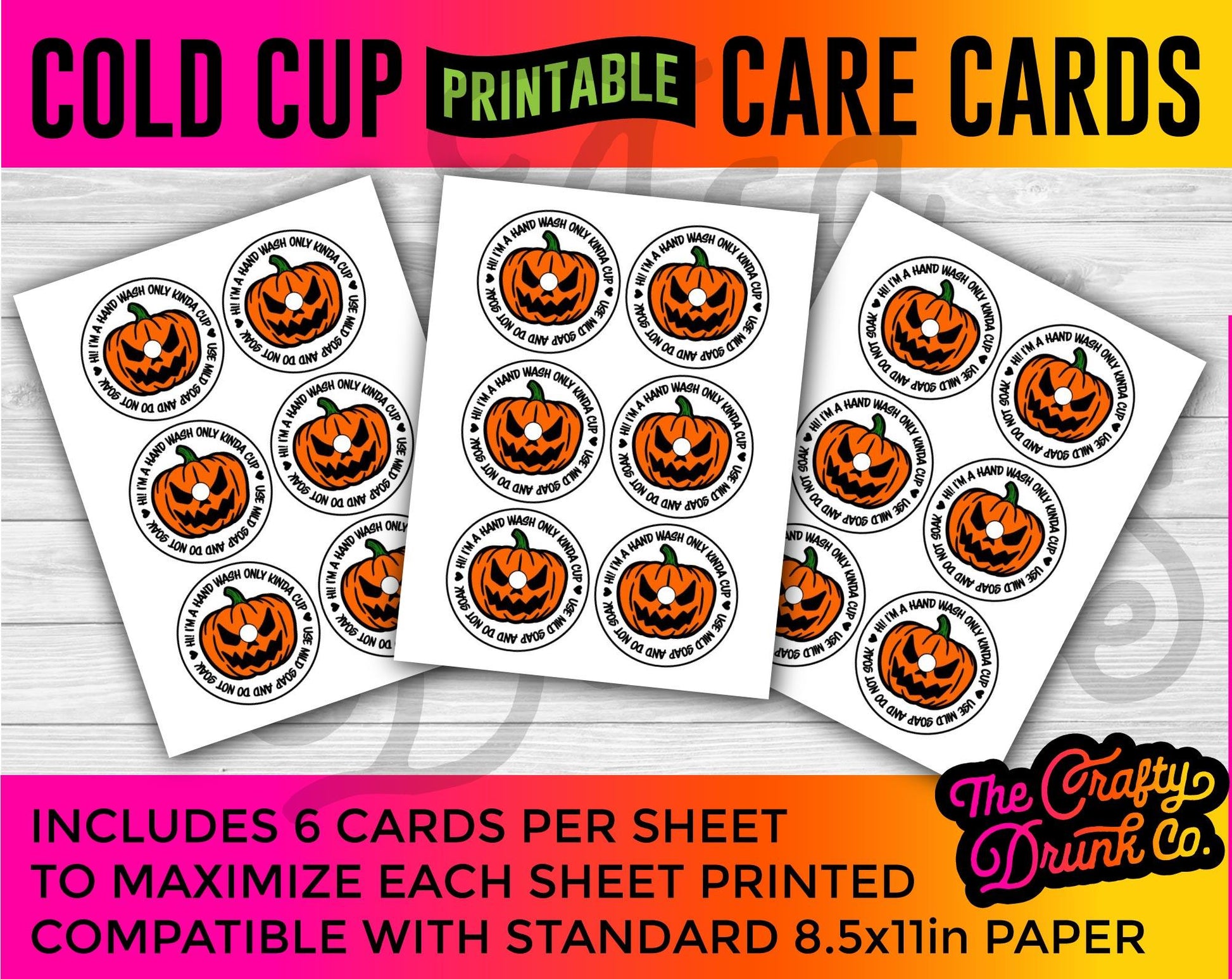 Pumpkins Printable Care Cards - Print and Cut LID TOPPER - TheCraftyDrunkCo