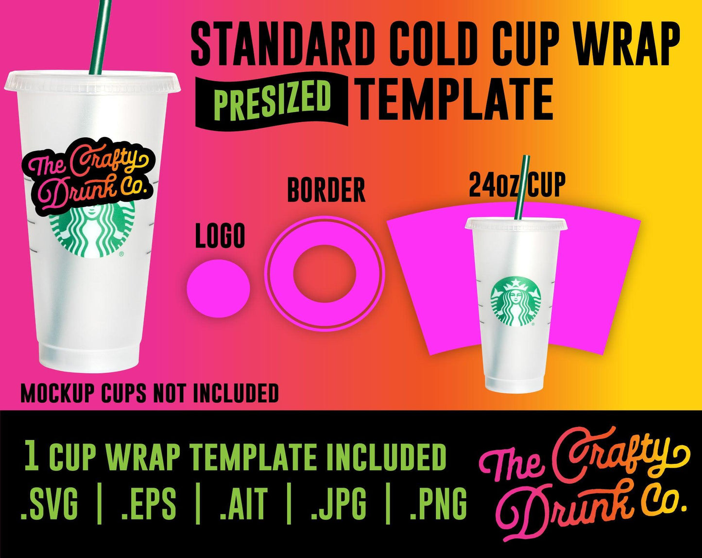 24oz Cold Cup Wrap Template - TheCraftyDrunkCo