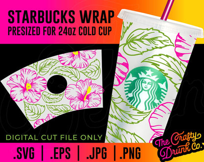 Hibiscus Flower Tropical Cold Cup Wrap - TheCraftyDrunkCo