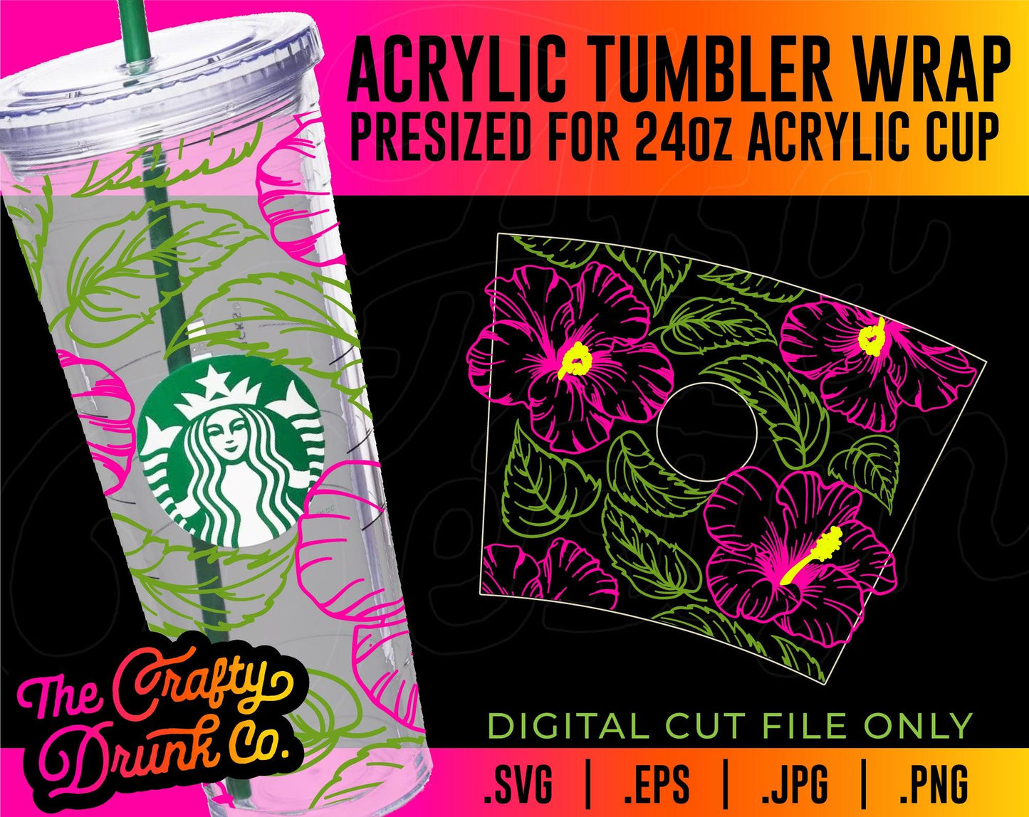 Hibiscus Flower Acrylic Tumbler Wrap - TheCraftyDrunkCo