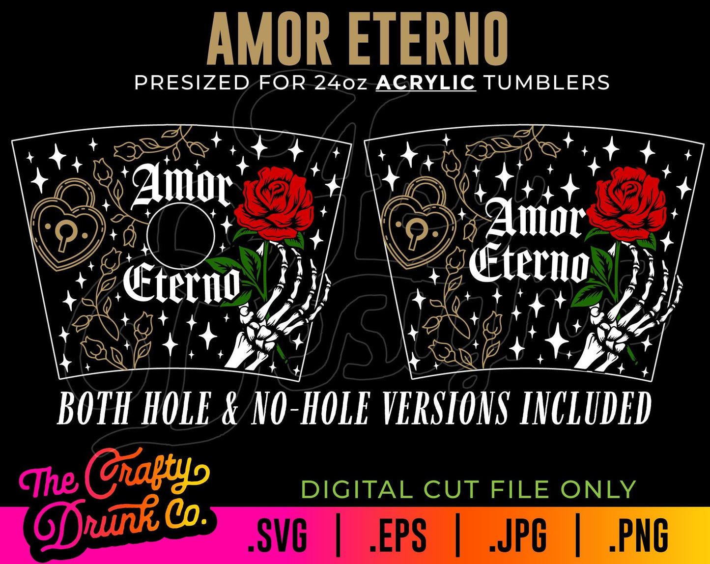 Amor Eterno Skeleton Rose Acrylic Tumbler Wrap - TheCraftyDrunkCo