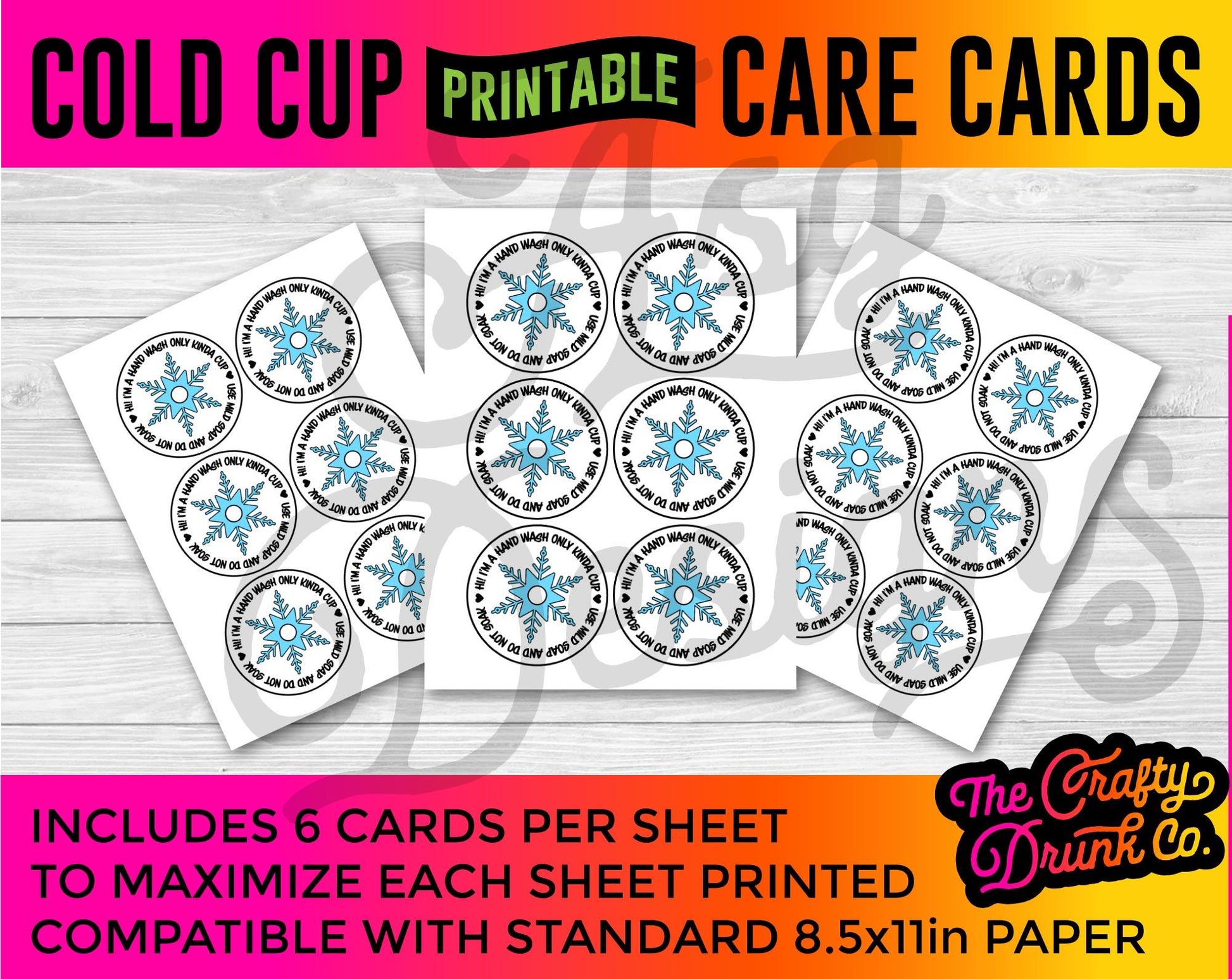 Snowflake Printable Care Cards - Print and Cut LID TOPPER - TheCraftyDrunkCo