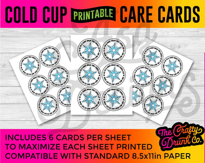 Snowflake Printable Care Cards - Print and Cut LID TOPPER - TheCraftyDrunkCo