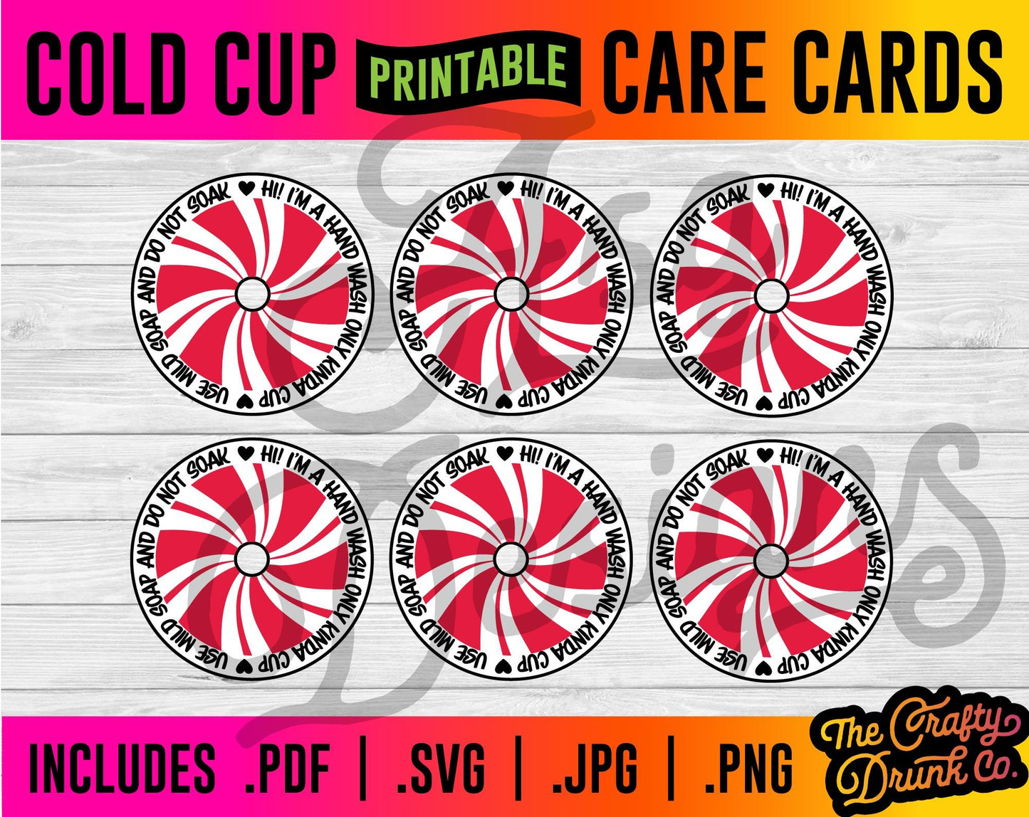 Peppermint Printable Care Cards - Print and Cut LID TOPPER - TheCraftyDrunkCo