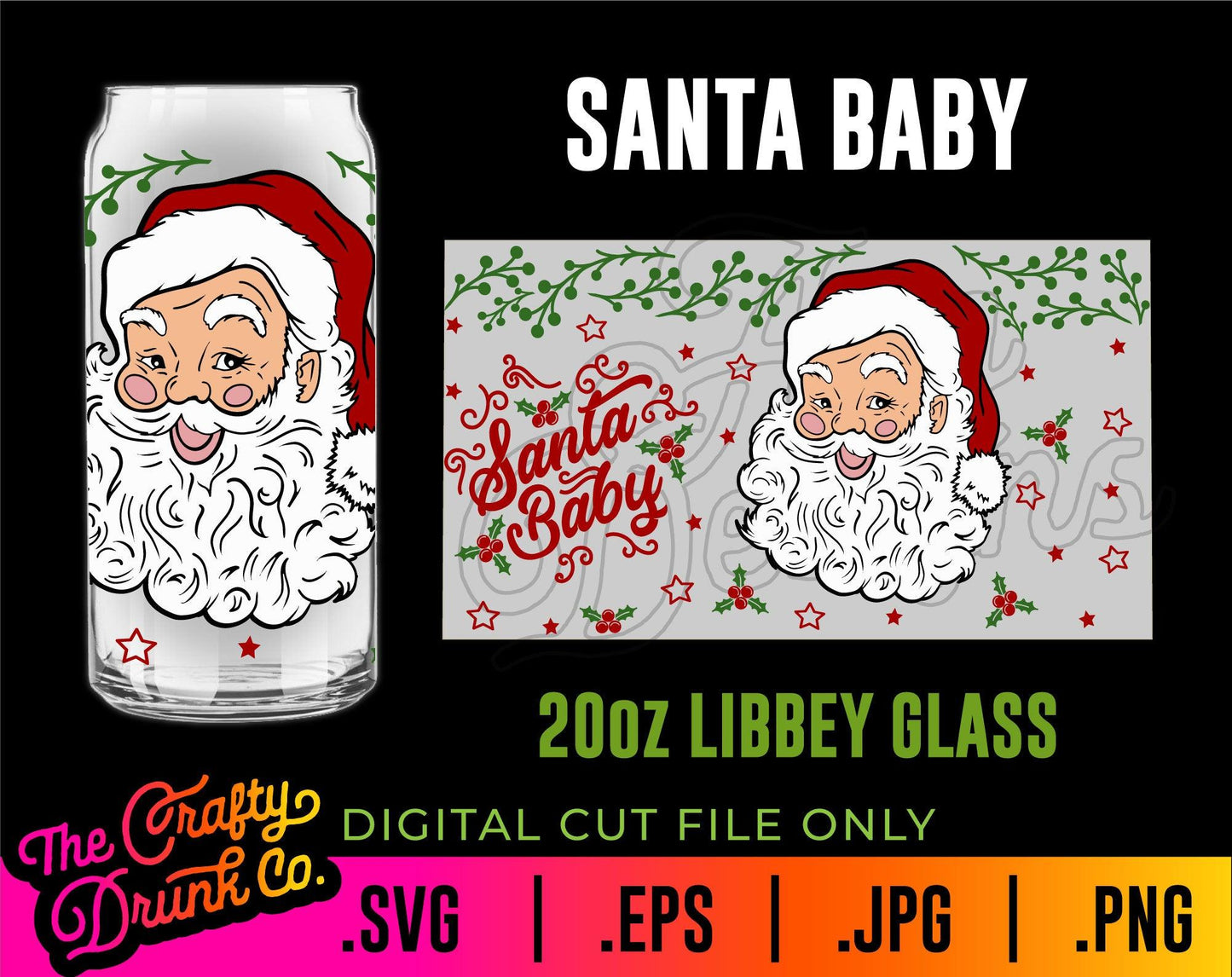 Santa Claus Libbey Can Glass Wraps 16oz and 20oz - TheCraftyDrunkCo