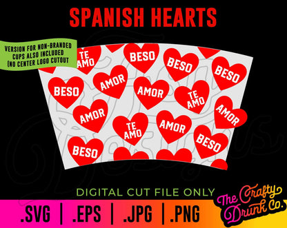 Valentines Spanish Conversation Hearts Hot Cup Wrap - TheCraftyDrunkCo