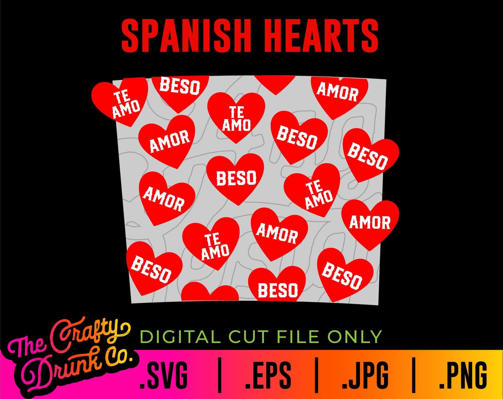 Spanish Conversation Hearts Skinny 16oz Tumbler Wrap - TheCraftyDrunkCo