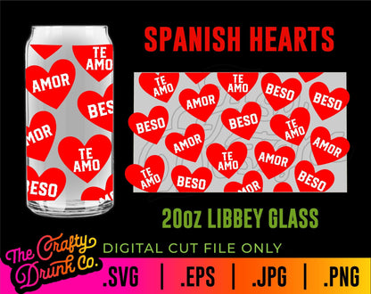 Valentines Spanish Conversation Hearts Libbey Wraps - TheCraftyDrunkCo