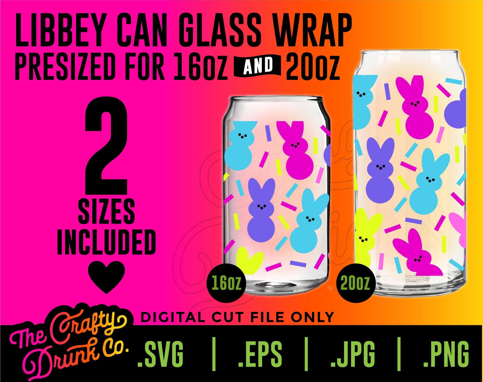 Confetti Bunnies Libbey Can Glass Wraps 16oz and 20oz - TheCraftyDrunkCo