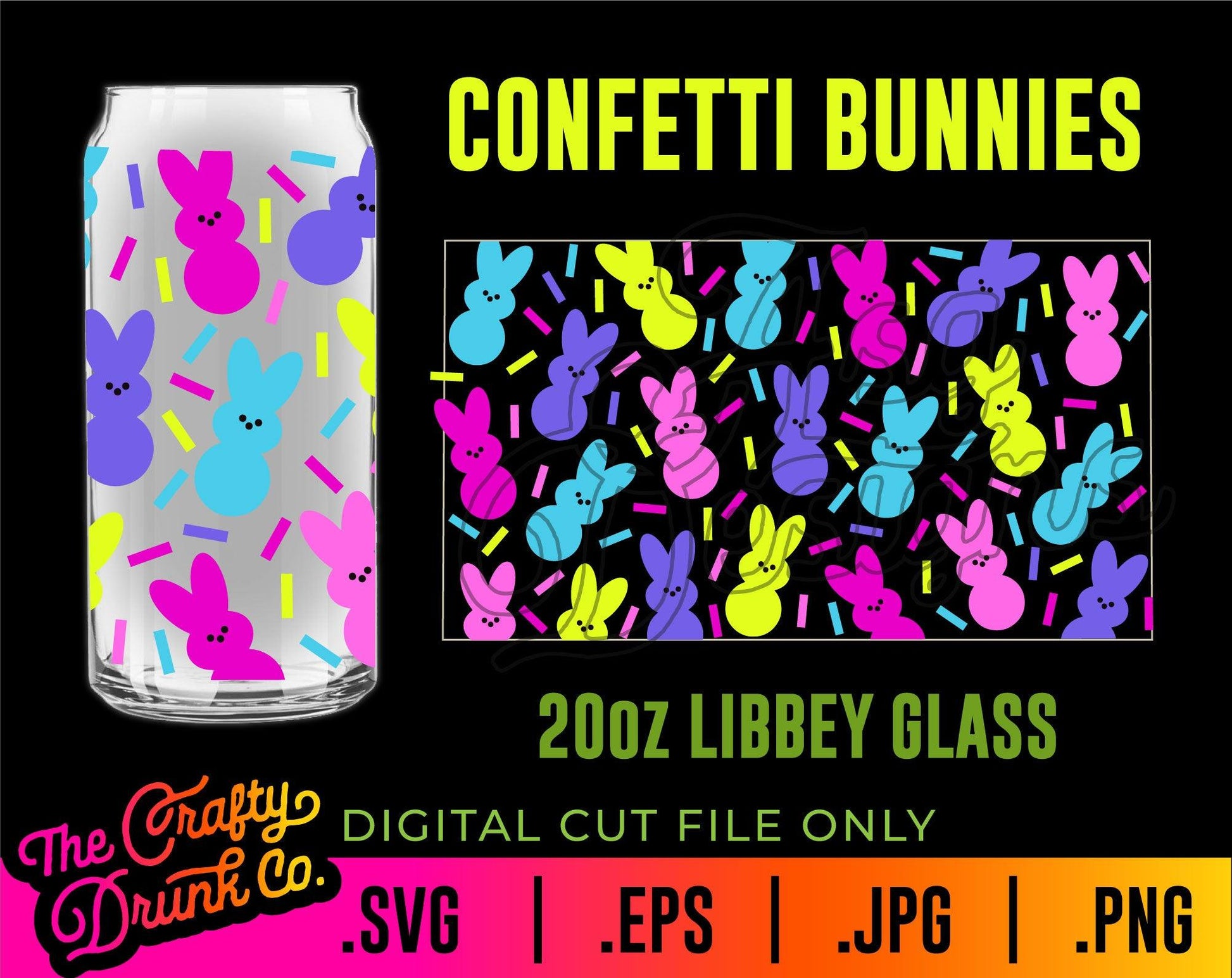 Confetti Bunnies Libbey Can Glass Wraps 16oz and 20oz - TheCraftyDrunkCo