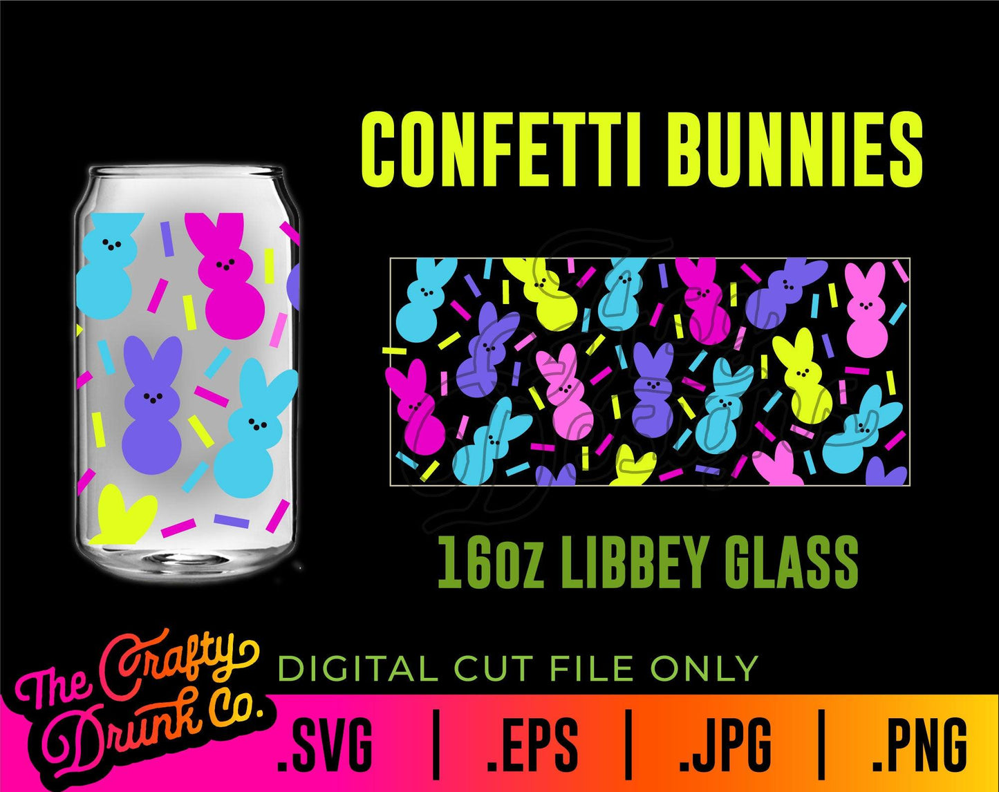 Confetti Bunnies Libbey Can Glass Wraps 16oz and 20oz - TheCraftyDrunkCo