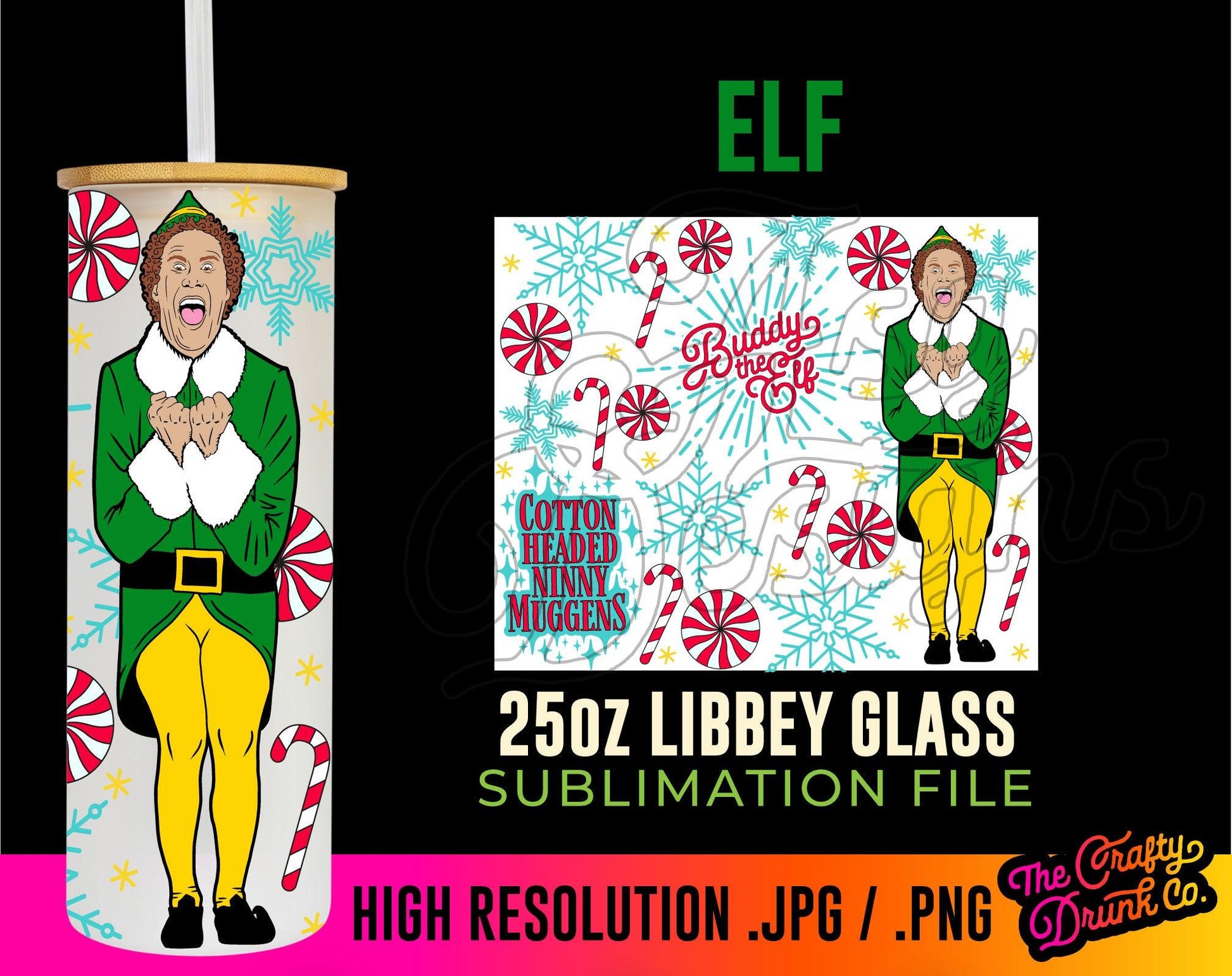 Elf 25oz Libbey Glass Can Wrap and 20oz Stainless Steel Tumbler Sublimation  .png Wrap – TheCraftyDrunkCo