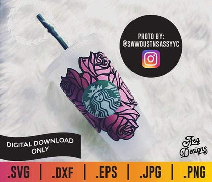 Roses Starbucks Cup Wrap Border SVG - TheCraftyDrunkCo