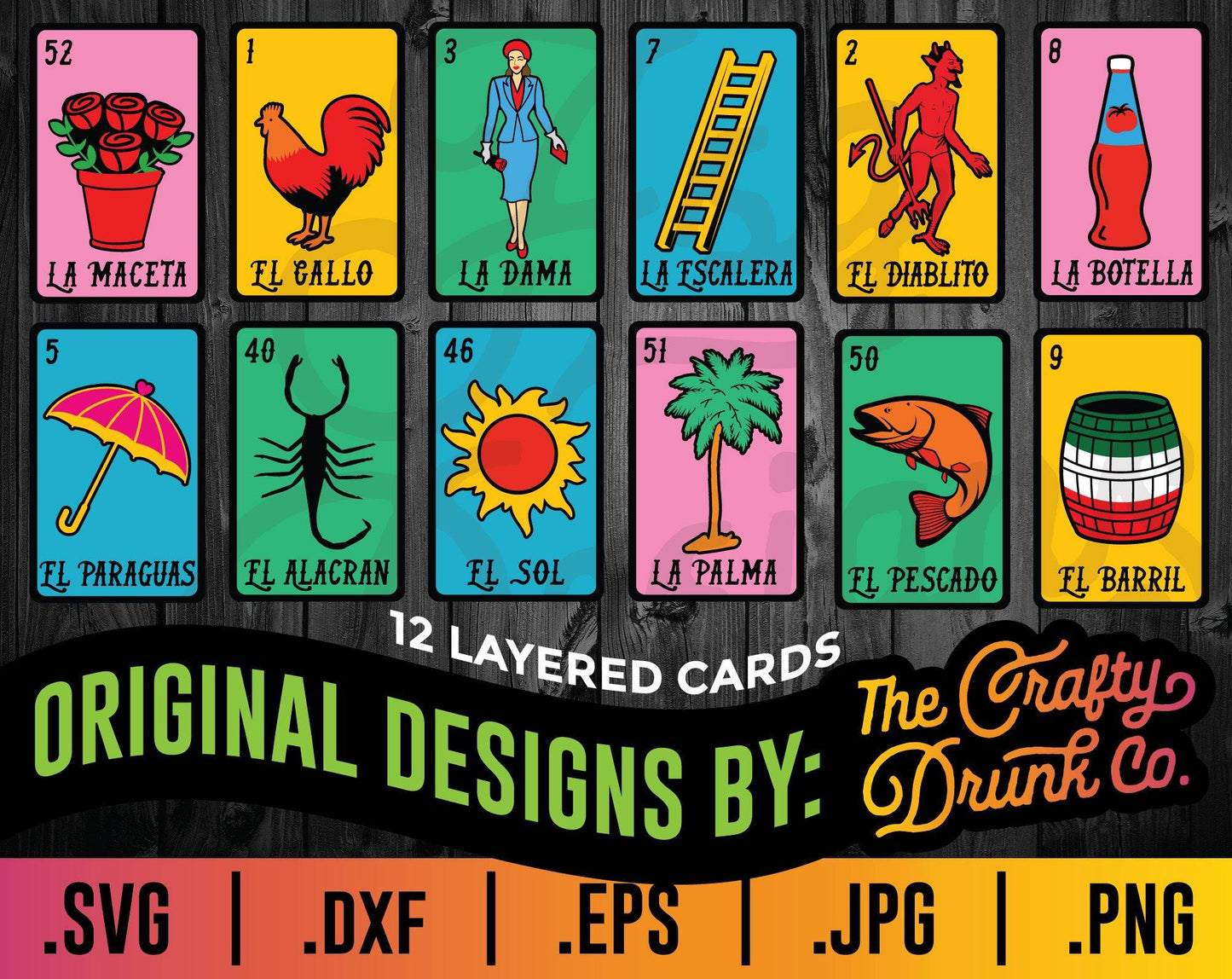 Loteria SET B SVG Bundle - 12 Cards - TheCraftyDrunkCo