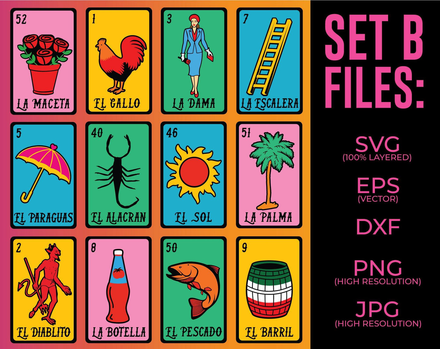 Loteria SET B SVG Bundle - 12 Cards - TheCraftyDrunkCo