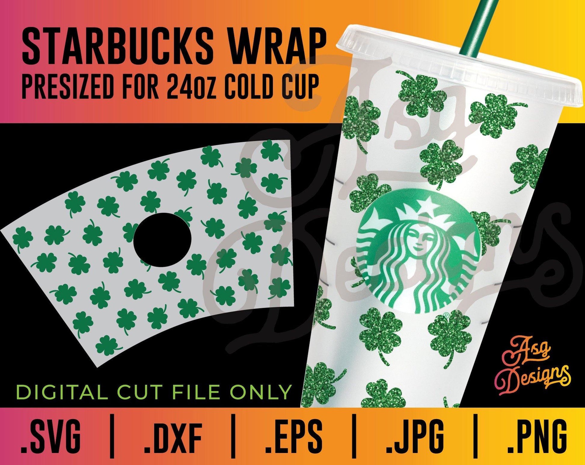 St Patricks Day Four Leaf Clover Starbucks Wrap SVG - TheCraftyDrunkCo