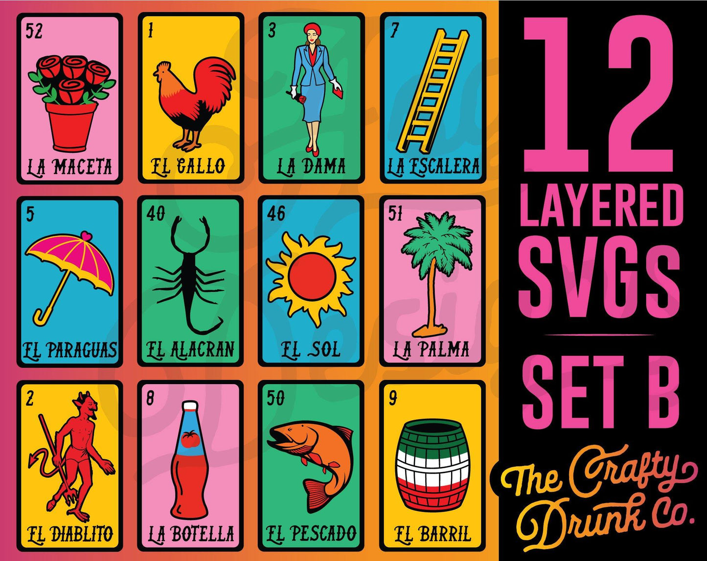 Loteria SET B SVG Bundle - 12 Cards - TheCraftyDrunkCo