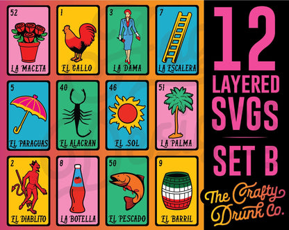 Loteria SET B SVG Bundle - 12 Cards - TheCraftyDrunkCo