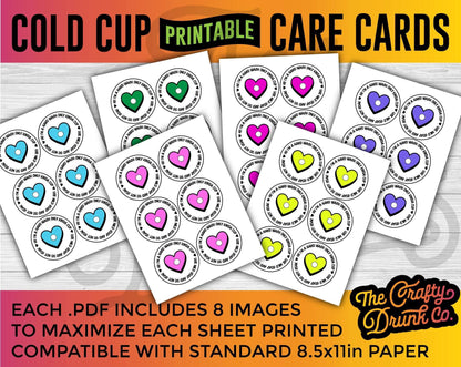 Cold Cup Printable Care Cards - Print and cut LID TOPPER style - TheCraftyDrunkCo