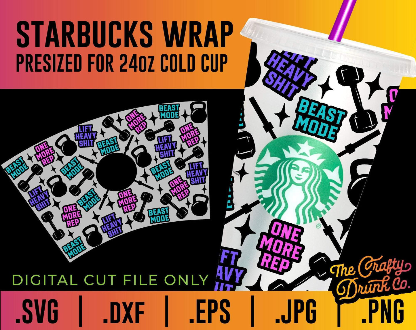 Gym Time Starbucks Cup Wrap SVG - TheCraftyDrunkCo