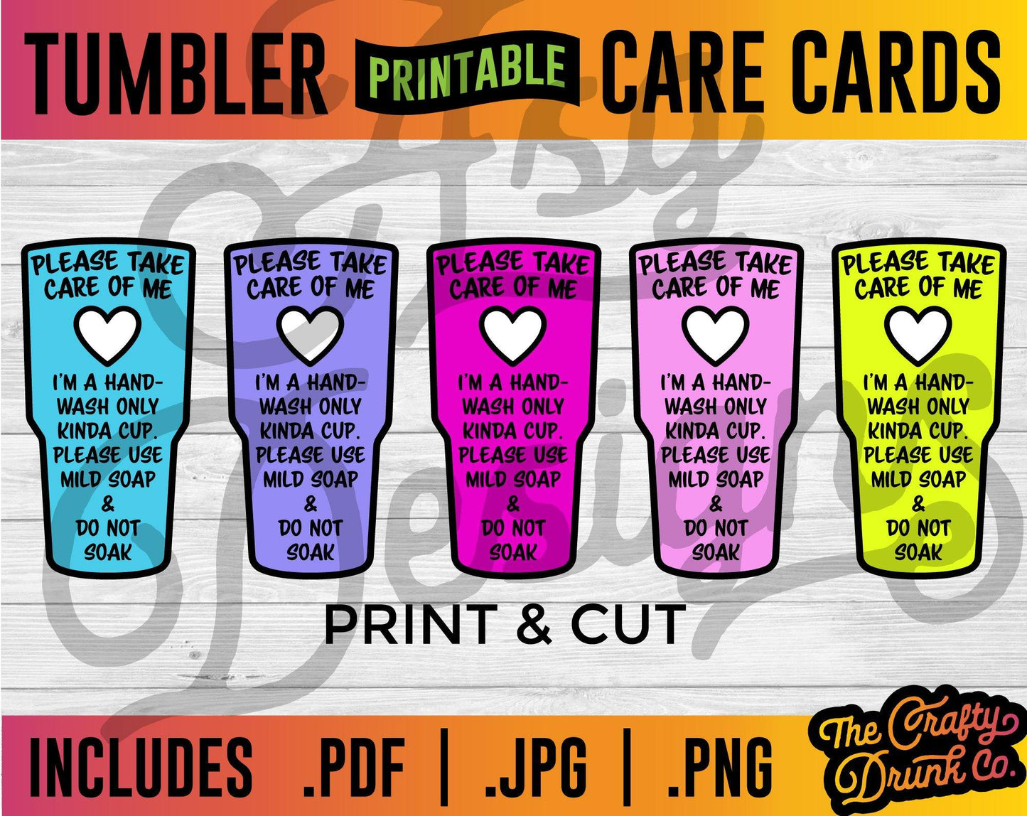 Skinny Tumbler Care Card, Sublimation Tumbler Care, Print and Cut Care Card,  Cup Care Card, Skinny Tumbler PNG, Sublimation Care Card 