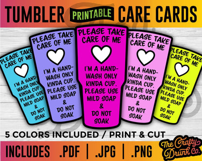 Printable Tumbler Care Cards - Small Business Print and Cut - TheCraftyDrunkCo
