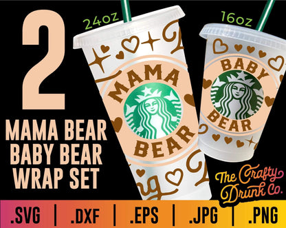 Mama Bear Baby Bear Cup Wrap Bundle SVG - TheCraftyDrunkCo