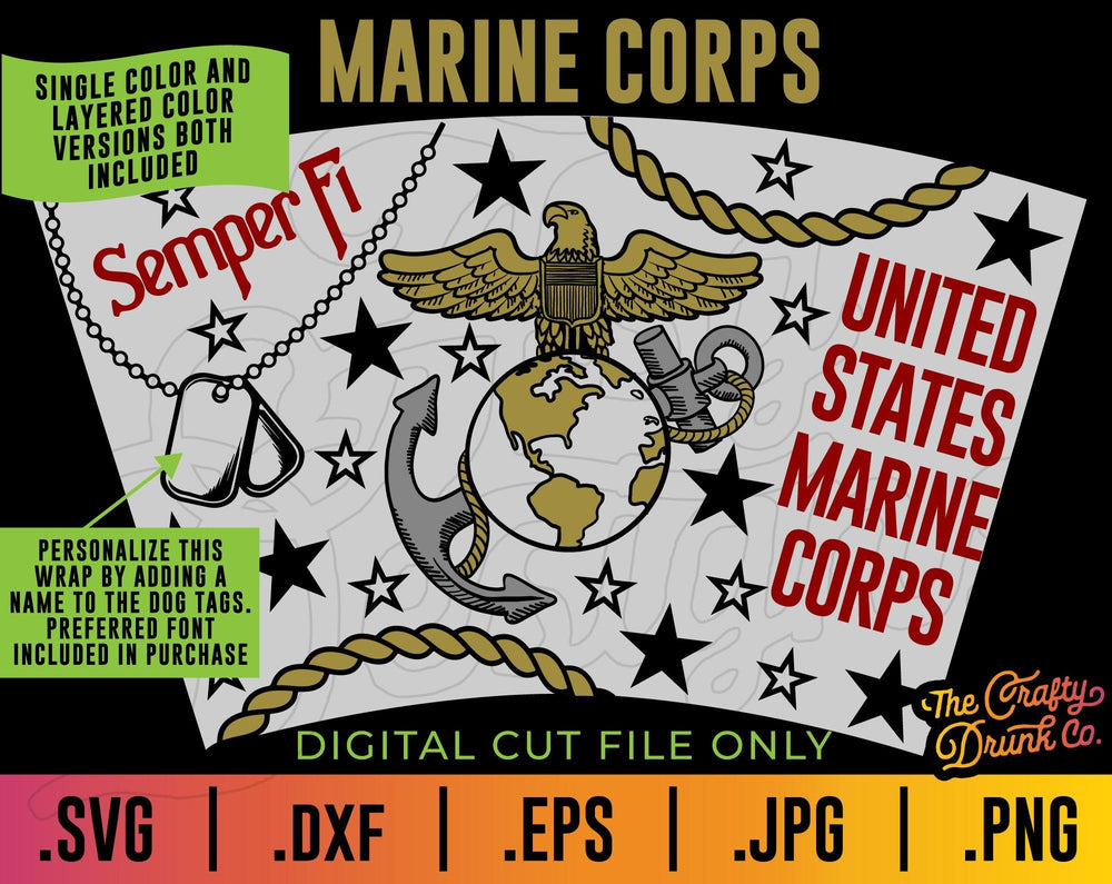 US Marine Corps NO HOLE Cup Wrap SVG - TheCraftyDrunkCo